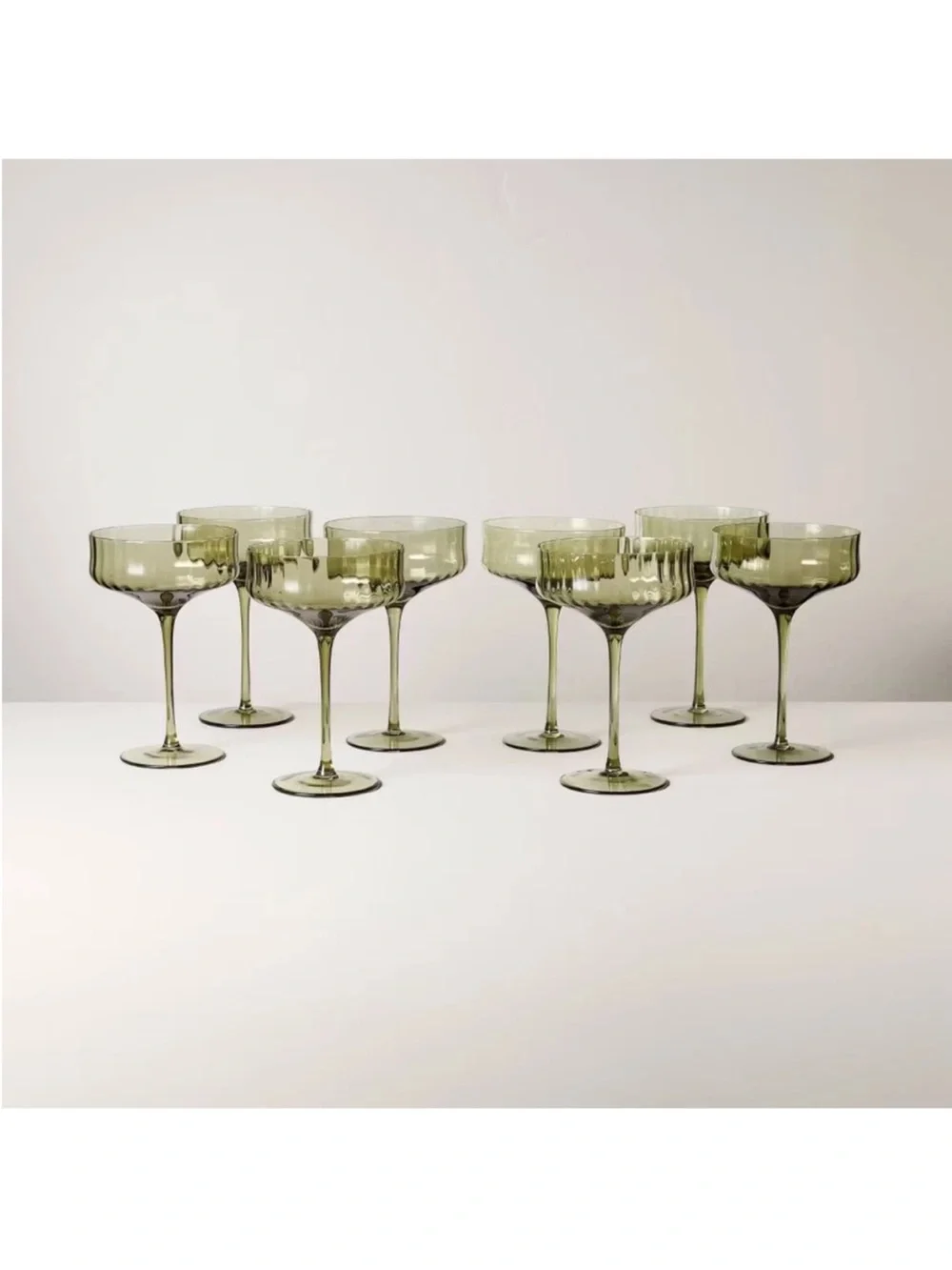 **Set of 8** 12oz Coupe Glasses Green - Hearth & Hand with Magnolia NEW IN BOX